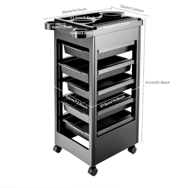 Chaoba Professional Salon Trolley with Wheels and 5 Drawers - Image 7