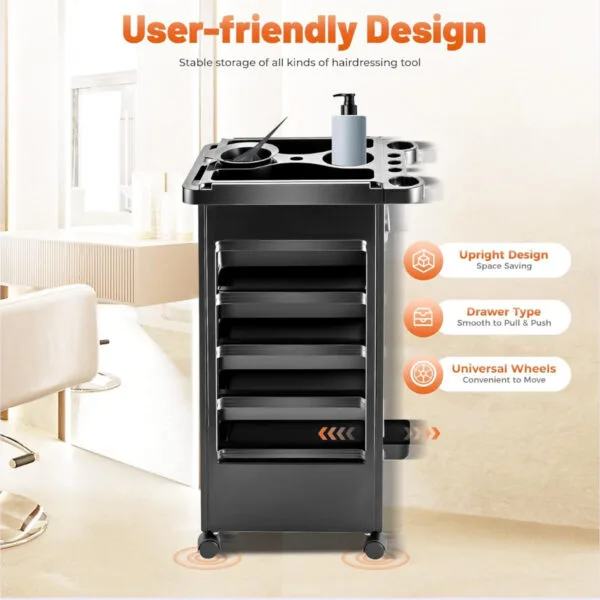 Chaoba Professional Salon Trolley with Wheels and 5 Drawers - Image 4